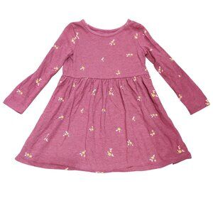 Cat & Jack Girls 4T Heathered Maroon Long Sleeve Dress Floral Print Cotton Kids